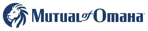 The Mutual of Omaha logo featuring a stylized blue lion head inside a circle to the left of the company name written in bold, blue letters.
